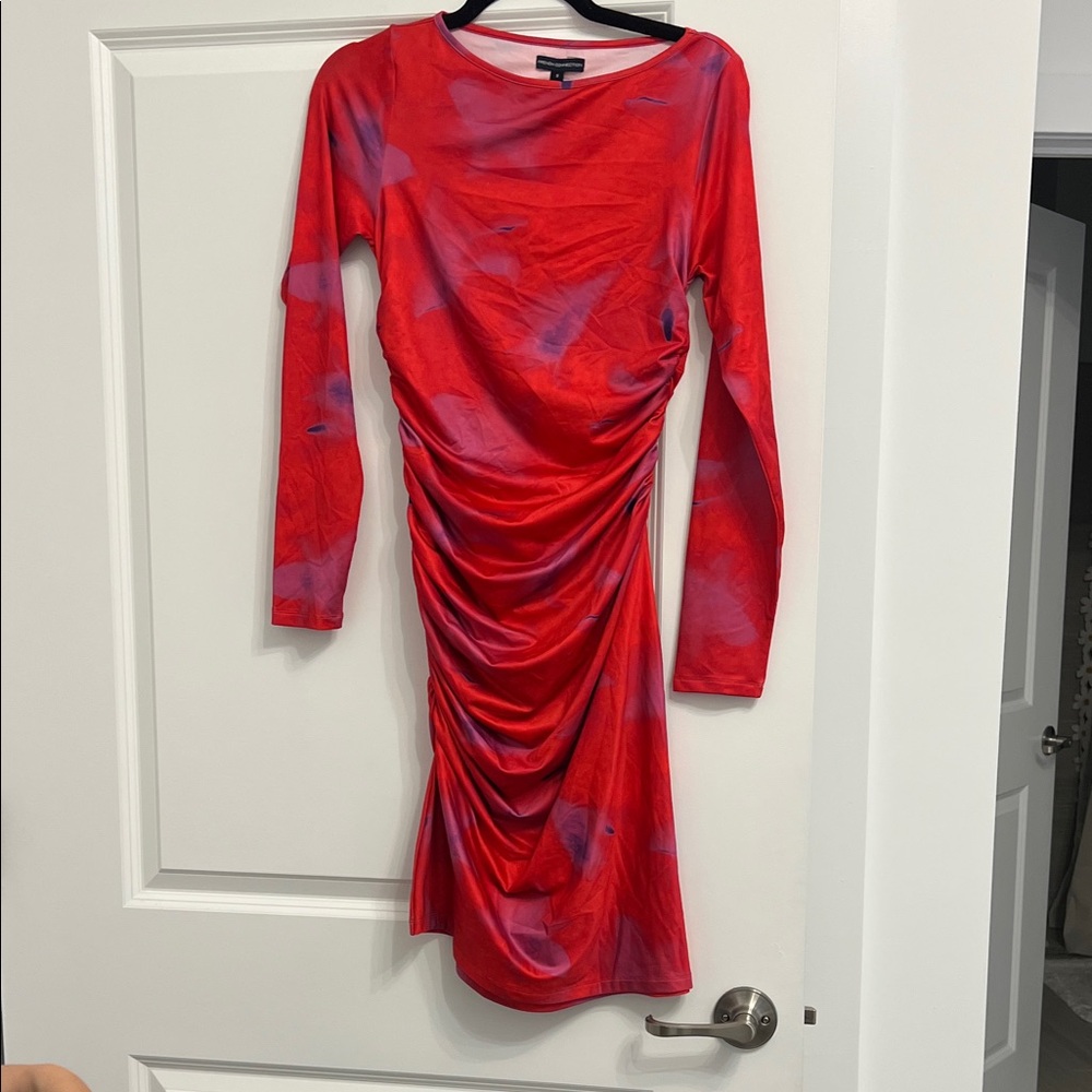 French Connection Red and Purple Long Sleeve Dress